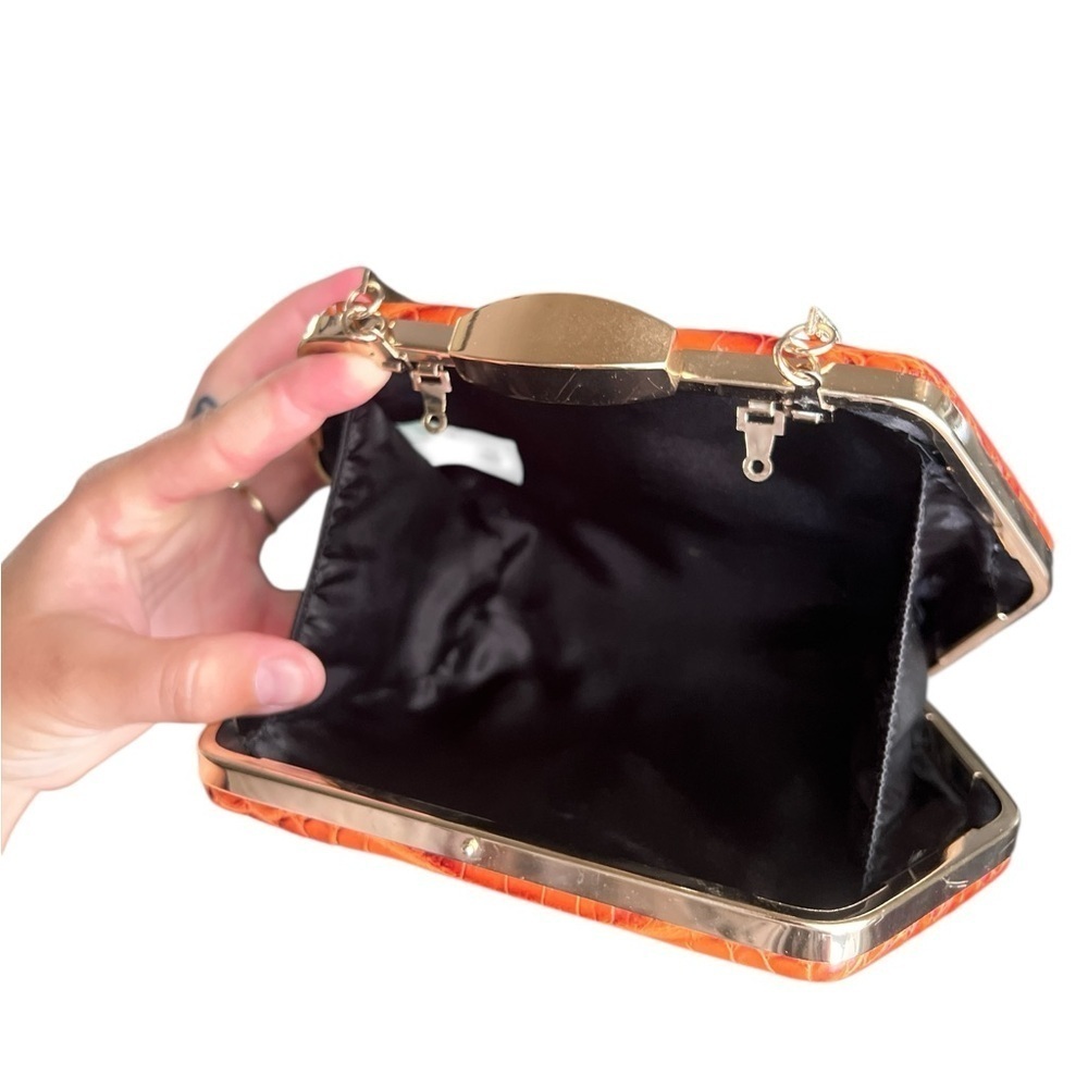 Orange leather animal print small purse clutch gold detail - Picture 4 of 4